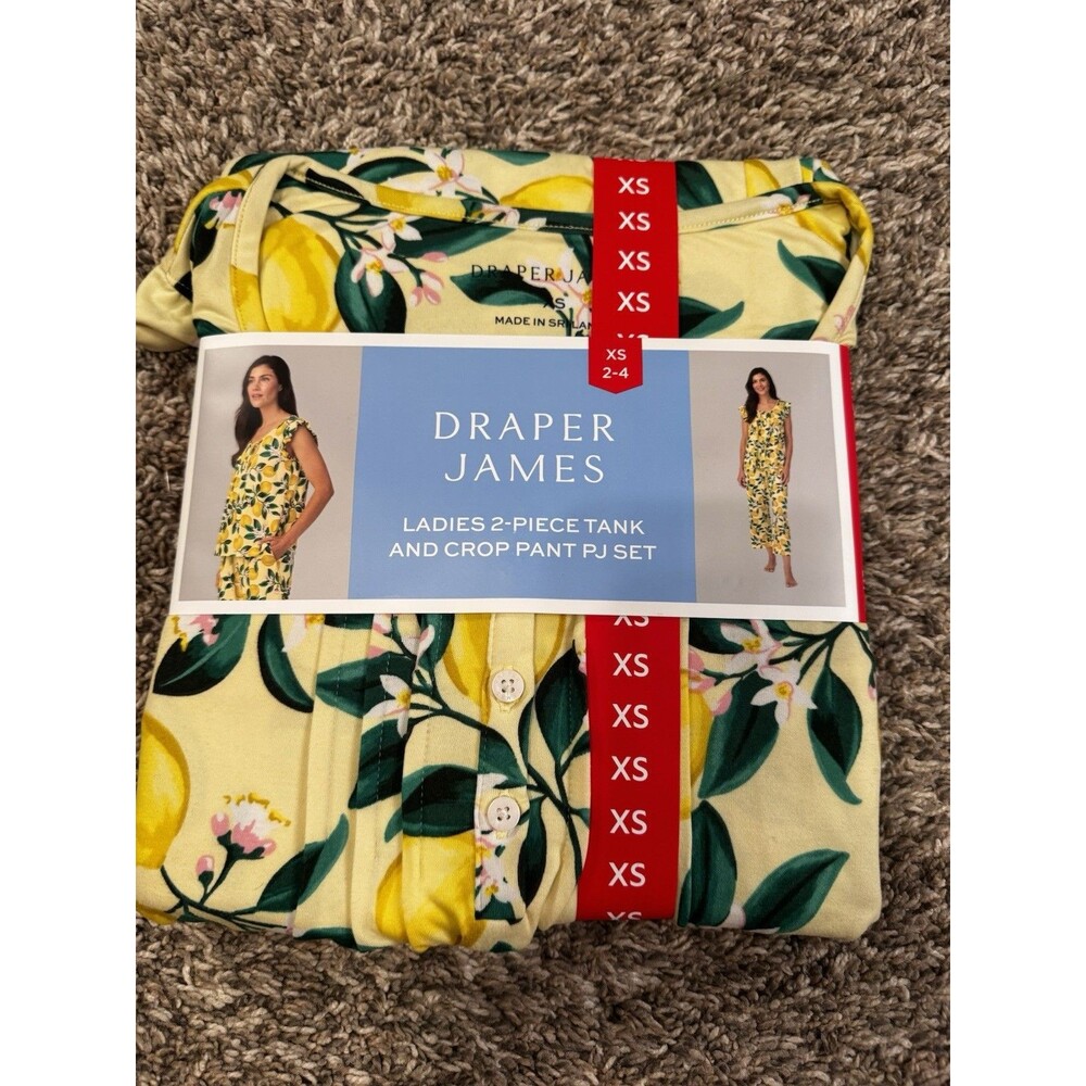 Draper James Lemon Blossom Pajama Set Womens XS 2-4 Tank Crop Pants NWT
